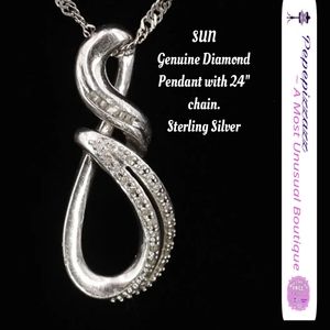 SUN genuine diamond 💎 Pendant with chain. Sterling silver. 24"